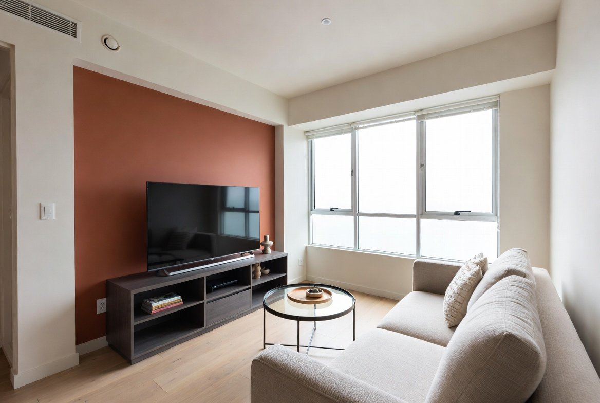 Condo living room feature wall